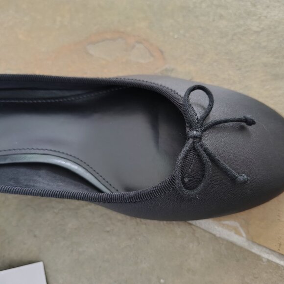 New MNG Black Leather Ballet Flats Heeled Shoe - Picture 5 of 9